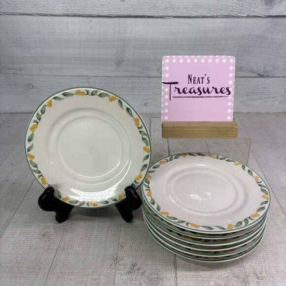 Julie Pople Avon COUNTRY FRUIT COLLECTION Porcelain Lemon Rim Saucers Set of 7 - Picture 1 of 16